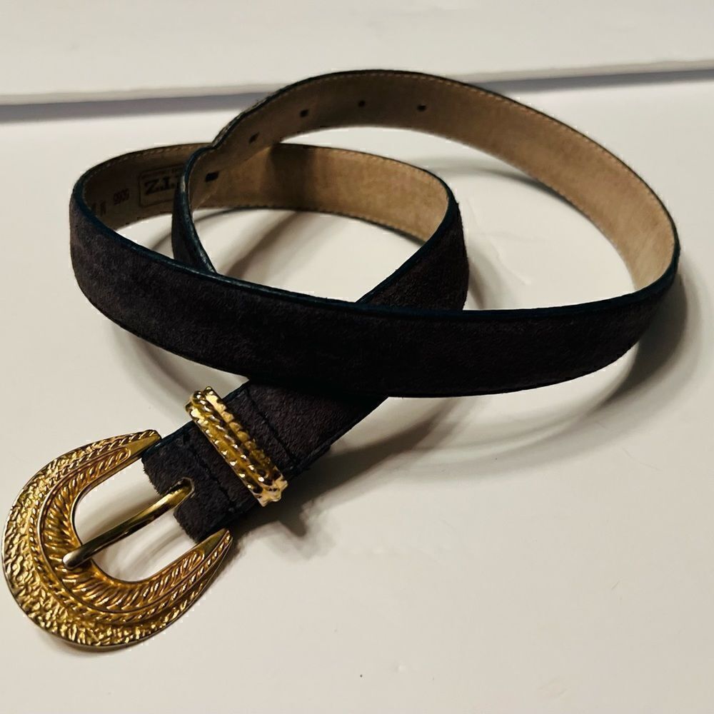 The Ritz Accessory Collection Leather Belt Sz Medium Gray Suede - Picture 2 of 9